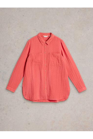 White Stuff Womens Sophie Longline Cotton Shirt  in MID_PINK Art WS443448
