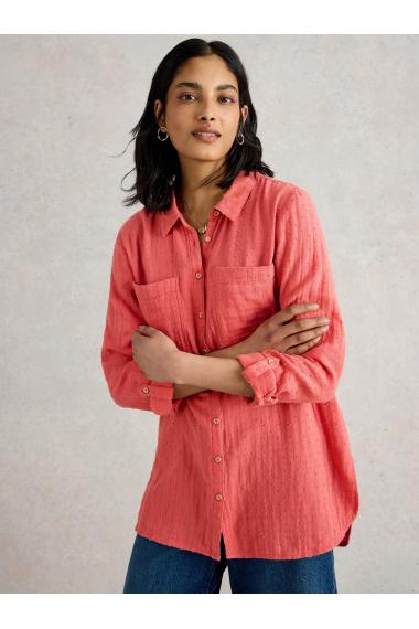 White Stuff Womens Sophie Longline Cotton Shirt  in MID_PINK Art WS443448