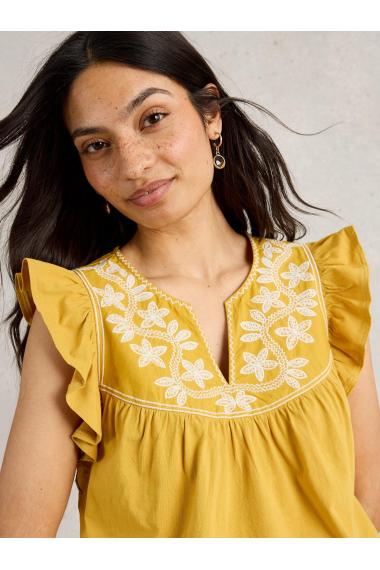 White Stuff Womens CALLIE FRILL TOP  in MID_YELLOW Art WS443698