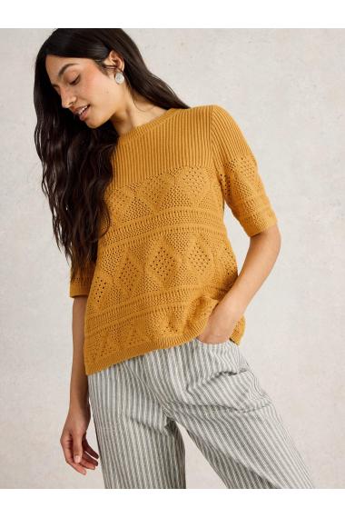 White Stuff Womens STITCHY KNITTED TEE  in MID_YELLOW Art WS443671