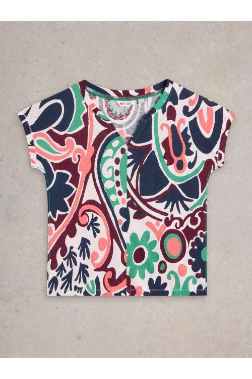 White Stuff Womens NELLY NOTCH NECK TEE  in NAT_MLT Art WS443000