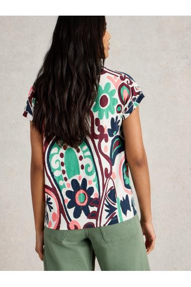 White Stuff Womens NELLY NOTCH NECK TEE  in NAT_MLT Art WS443000