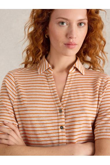 White Stuff Womens CHARLIE LINEN SS SHIRT  in NAT_MLT Art WS443707