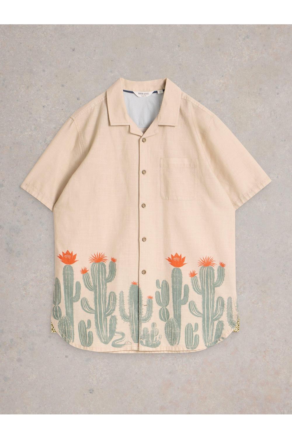 White Stuff Mens Cactus Border SS Printed Shirt  in NAT_PR Art WS443550