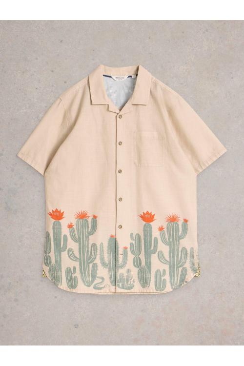 White Stuff Mens Cactus Border SS Printed Shirt  in NAT_PR Art WS443550