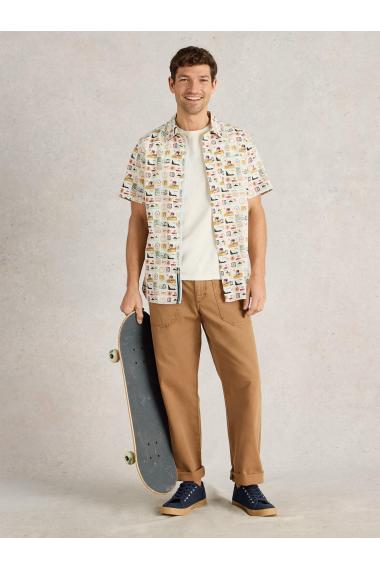 White Stuff Mens Travel SS Printed Shirt  in NAT_PR Art WS443560