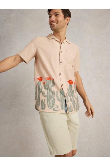 White Stuff Mens Cactus Border SS Printed Shirt  in NAT_PR Art WS443550