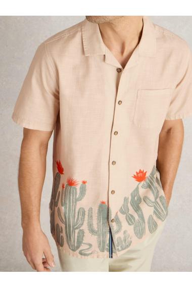 White Stuff Mens Cactus Border SS Printed Shirt  in NAT_PR Art WS443550