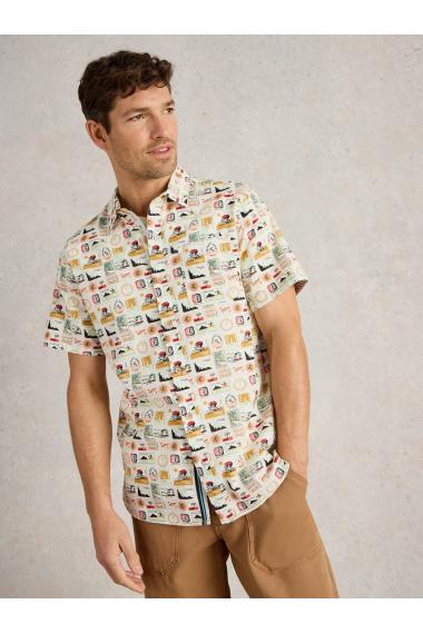 White Stuff Mens Travel SS Printed Shirt  in NAT_PR Art WS443560