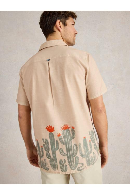 White Stuff Mens Cactus Border SS Printed Shirt  in NAT_PR Art WS443550
