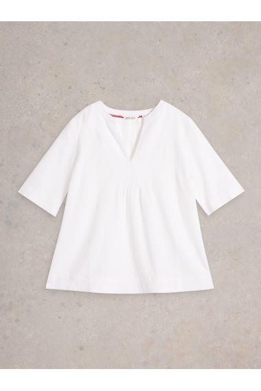 White Stuff Womens Ash Linen Blend Top  in NAT_WHITE Art WS442784