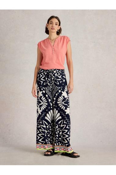 White Stuff Womens Farah Wide Leg Trouser  in NAVY_MULTI Art WS443444