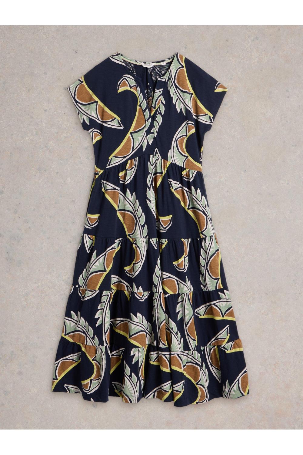 White Stuff Womens Tabitha Jersey Midi Dress  in NAVY_MULTI Art WS443522