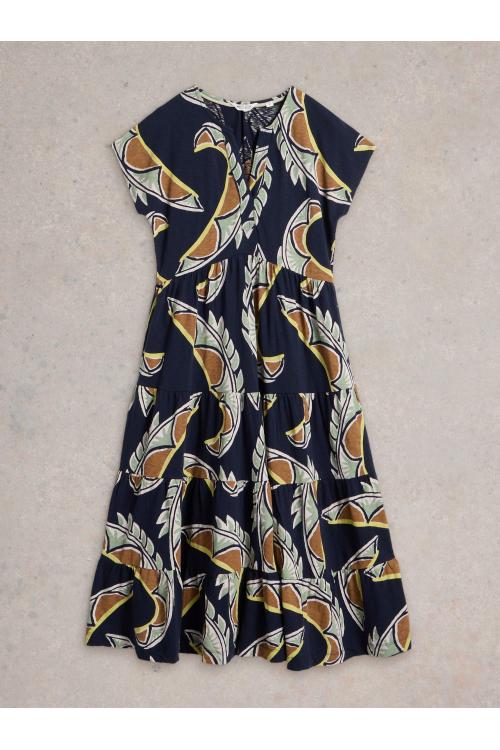 White Stuff Womens Tabitha Jersey Midi Dress  in NAVY_MULTI Art WS443522