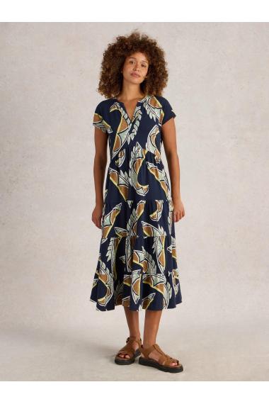 White Stuff Womens Tabitha Jersey Midi Dress  in NAVY_MULTI Art WS443522