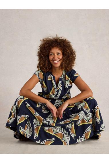 White Stuff Womens Tabitha Jersey Midi Dress  in NAVY_MULTI Art WS443522