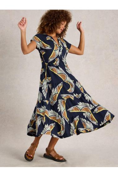 White Stuff Womens Tabitha Jersey Midi Dress  in NAVY_MULTI Art WS443522