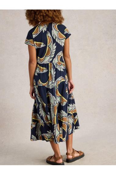 White Stuff Womens Tabitha Jersey Midi Dress  in NAVY_MULTI Art WS443522