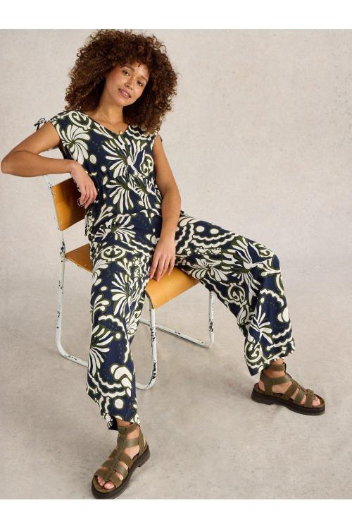 White Stuff Womens Freya Jersey Jumpsuit  in NAVY_MULTI Art WS443661