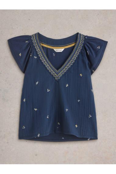 White Stuff Womens LUCIE EMBROIDERED TOP  in NAVY_MULTI Art WS443701