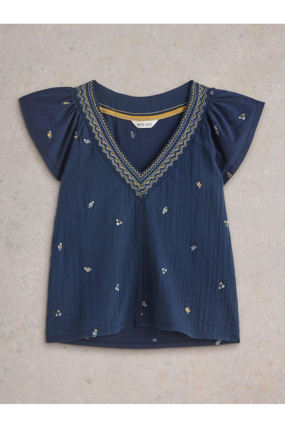 White Stuff Womens LUCIE EMBROIDERED TOP  in NAVY_MULTI Art WS443701