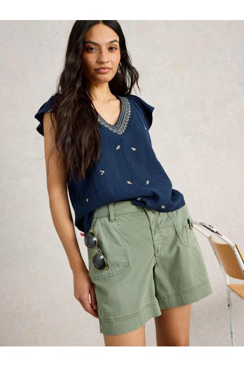 White Stuff Womens LUCIE EMBROIDERED TOP  in NAVY_MULTI Art WS443701