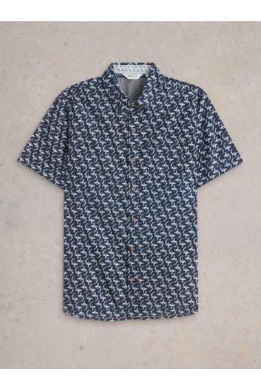 White Stuff Mens Koi Fish SS Printed Shirt  in NAVY_PR Art WS443552