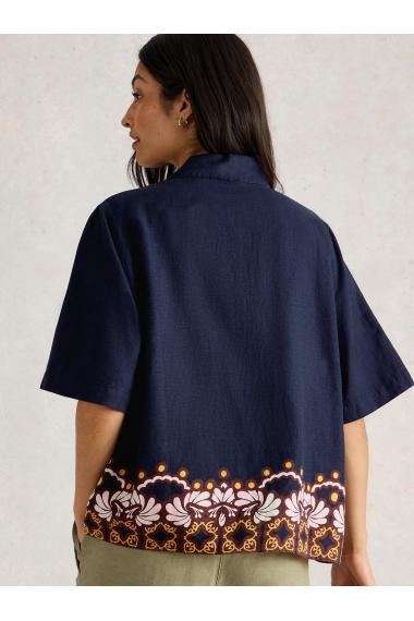 White Stuff Womens Bella Linen Blend Resort Shirt  in NAVY_MULTI Art WS443454