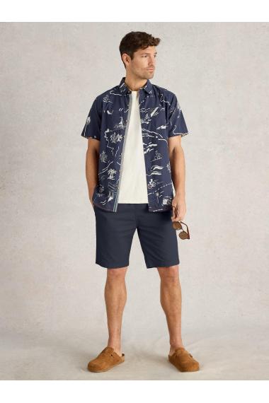White Stuff Mens Map SS Printed Shirt  in NAVY_PR Art WS443551