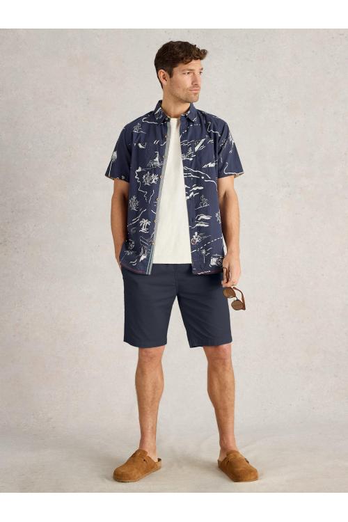 White Stuff Mens Map SS Printed Shirt  in NAVY_PR Art WS443551