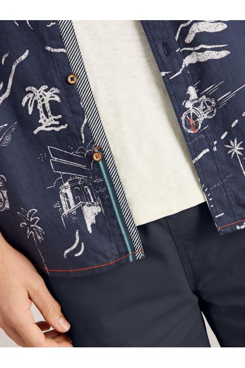 White Stuff Mens Map SS Printed Shirt  in NAVY_PR Art WS443551