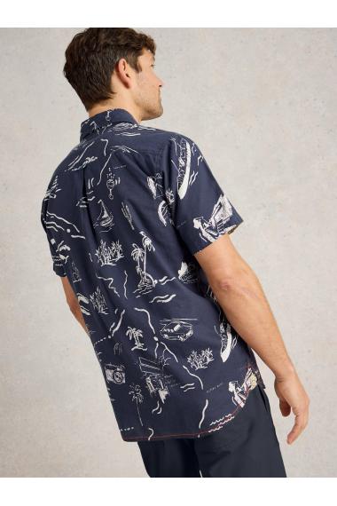 White Stuff Mens Map SS Printed Shirt  in NAVY_PR Art WS443551