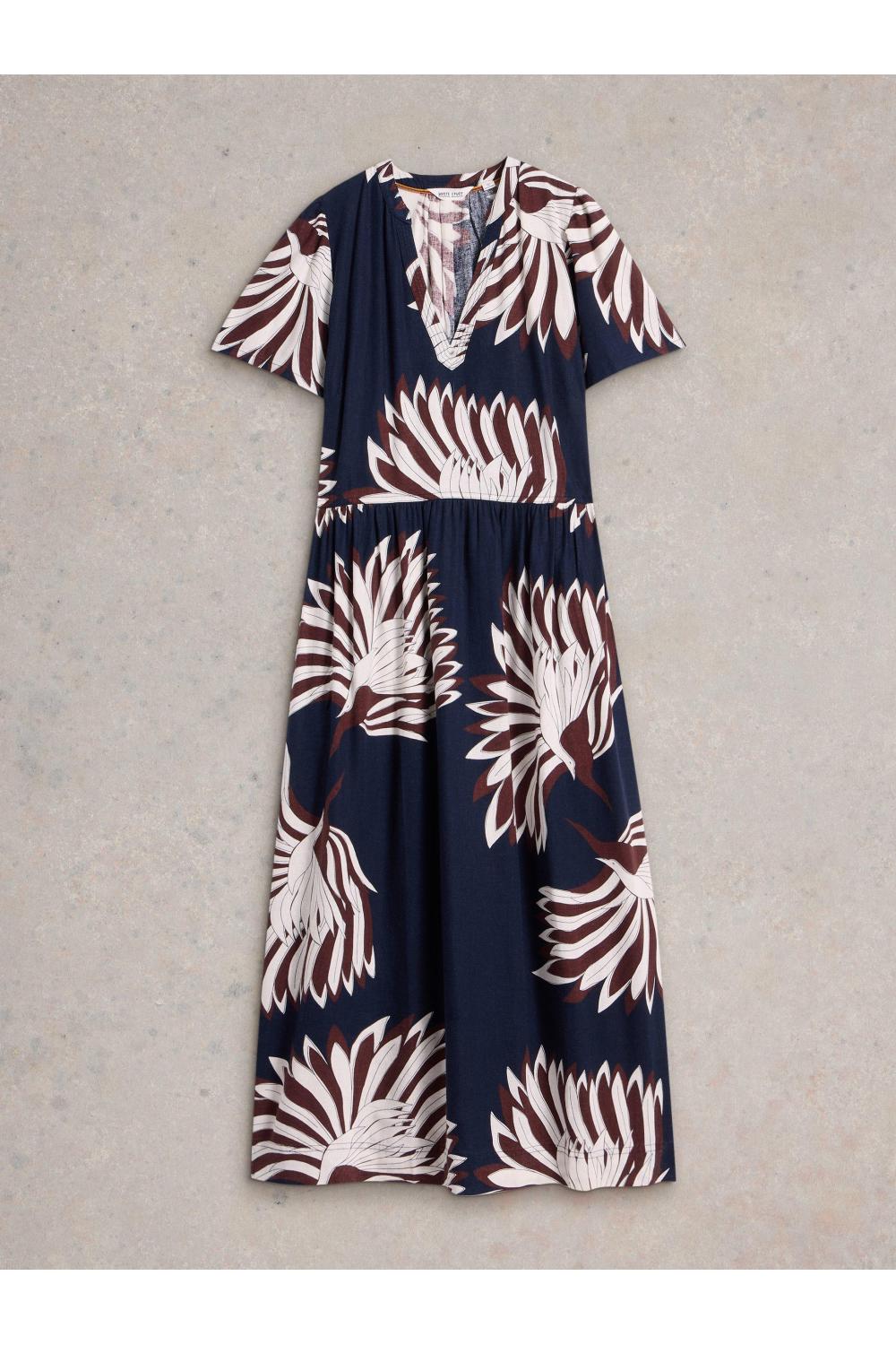 White Stuff Womens Clove Linen Blend Dress  in NAVY_PR Art WS443507
