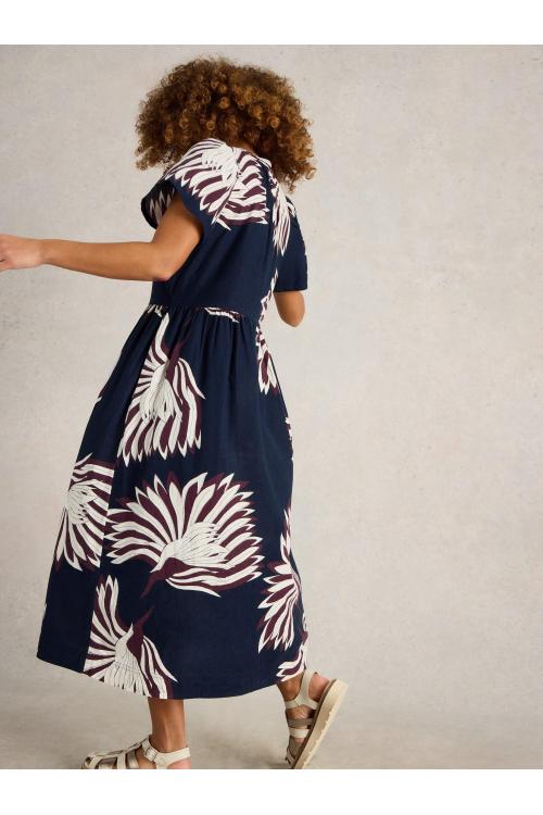 White Stuff Womens Clove Linen Blend Dress  in NAVY_PR Art WS443507