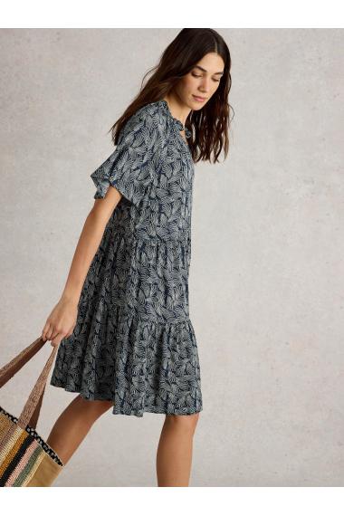 White Stuff Womens Sophia Crinkle Dress  in NAVY_PR Art WS443540