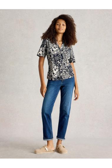 White Stuff Womens ANNIE SS JERSEY SHIRT  in NAVY_PR Art WS443690