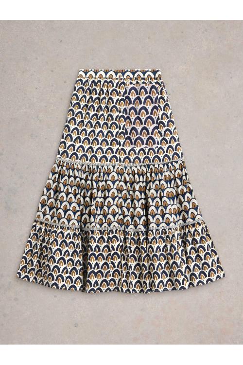 White Stuff Womens Ariel Mix Print Midi Skirt  in NAVY_PR Art WS443408