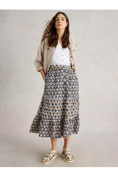 White Stuff Womens Ariel Mix Print Midi Skirt  in NAVY_PR Art WS443408