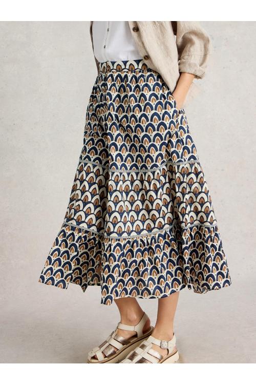 White Stuff Womens Ariel Mix Print Midi Skirt  in NAVY_PR Art WS443408