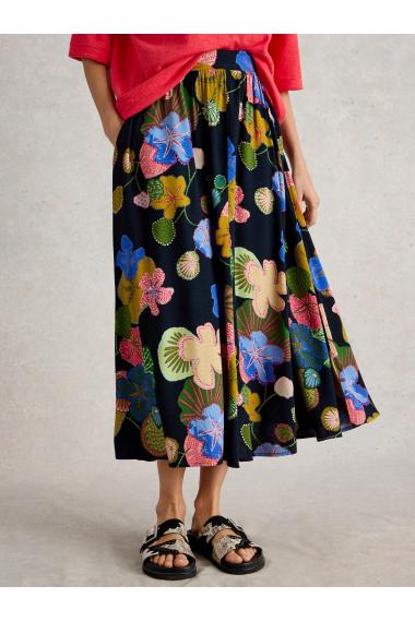 White Stuff Womens Abigail Midi Skirt  in NAVY_PR Art WS443413