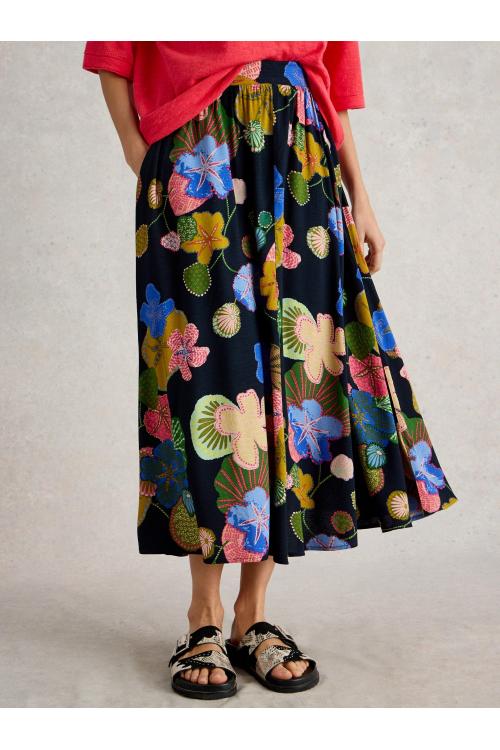 White Stuff Womens Abigail Midi Skirt  in NAVY_PR Art WS443413
