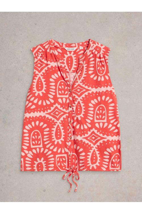 White Stuff Womens TULIP SLEEVELESS SHIRT  in ORANGE_PR Art WS442998