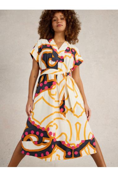 White Stuff Womens Marianne Linen Blend Dress  in ORANGE_MLT Art WS443518