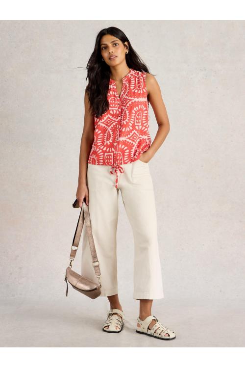 White Stuff Womens TULIP SLEEVELESS SHIRT  in ORANGE_PR Art WS442998