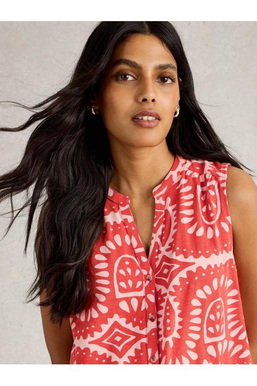 White Stuff Womens TULIP SLEEVELESS SHIRT  in ORANGE_PR Art WS442998
