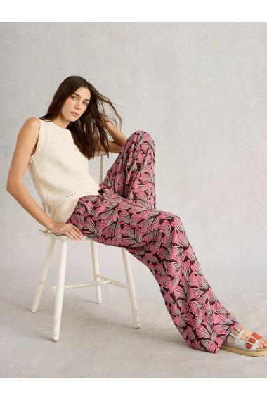White Stuff Womens Belle Crinkle Wide Leg Trouser  in PINK_PR Art WS443440