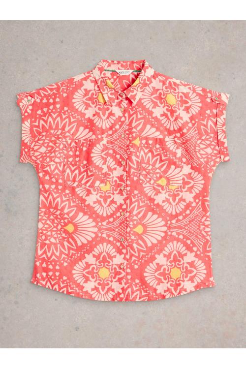 White Stuff Womens Ellie Organic Cotton Shirt  in PINK_PR Art WS443450