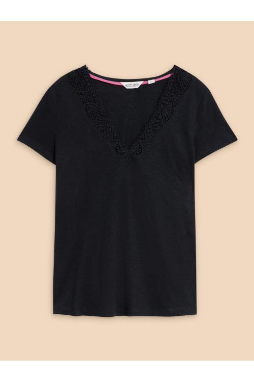 White Stuff Womens ELLIE LACE TEE  in PURE_BLK Art WS440832