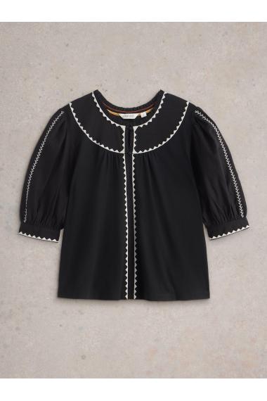 White Stuff Womens ZOE EMBROIDERED TOP  in PURE_BLK Art WS443699
