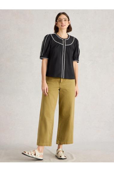 White Stuff Womens ZOE EMBROIDERED TOP  in PURE_BLK Art WS443699